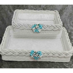 2 Li Analı Kızlı Örgü Sepet Organizer Hediyelik Bohçalık Çeyizlik