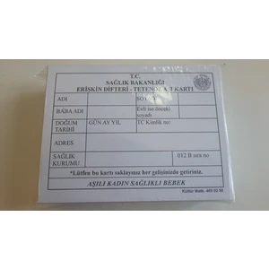 Kültür Matbaası Erişkin Difteri-Tetanoz Aşı Kartı 100'lü