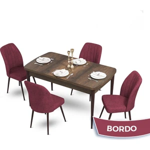 Concept Mun Serisi, 80X132 Açılabilir Mdf Barok Ahşap Desen Mutfak Masası Takımı, 4 Sandalye