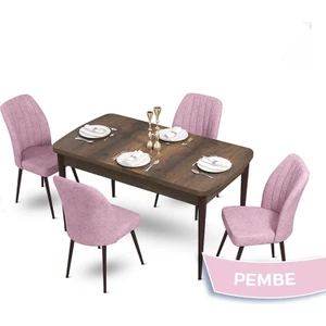 Concept Mun Serisi, 80X132 Açılabilir Mdf Barok Ahşap Desen Mutfak Masası Takımı, 4 Sandalye