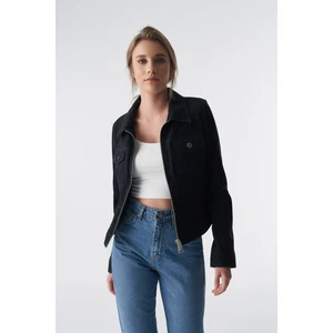 Furniq UK Kadın Siyah Denim Süet Ceket