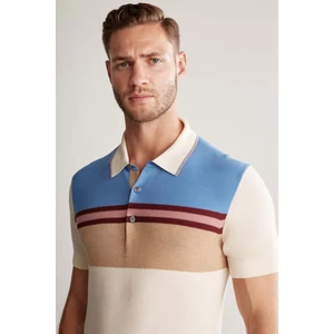 Çizgi Desenli Krem Rengi Triko Polo