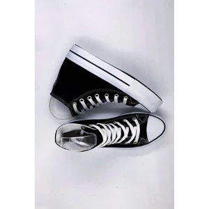 Melen Shoes Skystride Kalın Tabanlı Siyah Boğazlı Uzun Keten Spor Ayakkabı