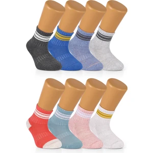 Ozzy Socks Çizgili Pamuklu Bebek Çocuk Soket Çorap 8 Çift Yumuşak ve Konforlu