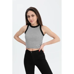 Vapur Tekstil Atlet Geniş Biyeli Çizgili Kaşkorse - Beyaz