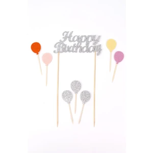 Le Mabelle Gümüş  Happy Birthday Balon Pasta Süsü