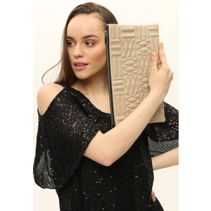 Bej Zikzak Clutch Kadın Portföy Çanta