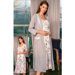 5544 Gri  Pembe Melanj Hamile Lohusa Gecelik Sabahlık Takım