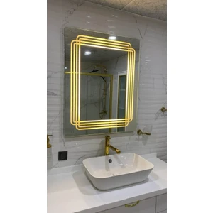 Yapı Ledli Kumlamalı Kare Banyo Aynası Tuvalet Aynası Dokunmatik