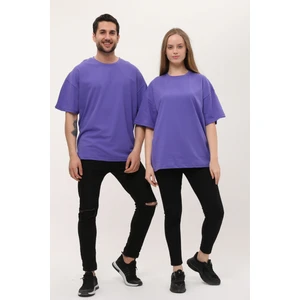Kadın Erkek Mor Oversize Bol Kalıp Basic T-Shirt
