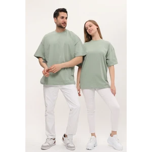 Kadın Erkek Çağla Yeşili Oversize Bol Kalıp Basic T-Shirt