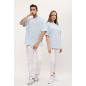 Kadın Erkek Açık Mavi Oversize Bol Kalıp Basic T-Shirt