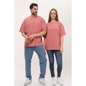 Kadın Erkek Gül Kurusu Oversize Bol Kalıp Basic T-Shirt