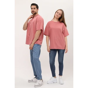Kadın Erkek Gül Kurusu Oversize Bol Kalıp Basic T-Shirt