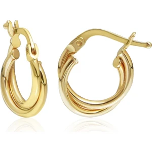 Altın Kesesi 14 Ayar Altın Ikili Bombeli Halka Küpe 1.3 Cm