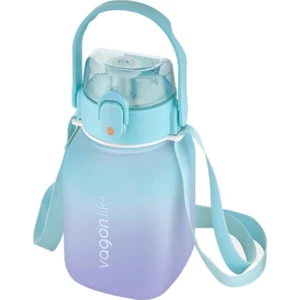 1100ML Çocuk Askılı Pipetli/pipetsiz Kullanım Çift Renk Softtouch Motivasyon Matarası