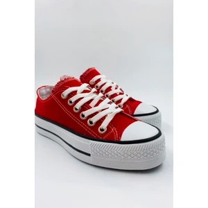 Melen Shoes  Skywalk Keten Kırmızı Yüksek Taban Sneaker Spor Ayakkabı