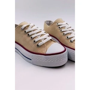 Melen Shoes Skywalk Keten Bej Yüksek Taban Sneaker Spor Ayakkabı