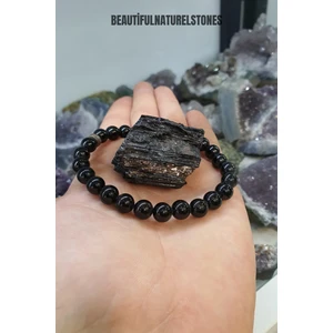 Sertifikalı   Siyah Turmalin Doğaltaş Bileklik ( Ham Taş )