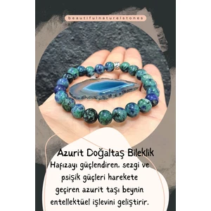 Sertifikalı   Azurit Doğaltaş Bileklik ( Akik Taş ) 8 mm