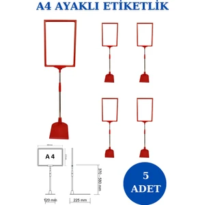 İstanbul Manken 5 Adet Kırmızı A4 Ayaklı Etiketlik Sepet Etiketi Çerçeveli Etiketlik Eşek Askılık Etiketi