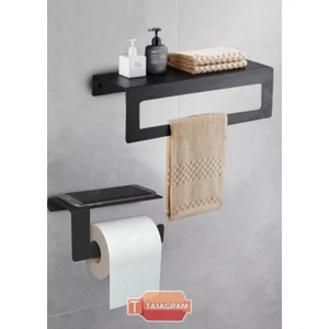 Metal Banyo Havlu Askılığı ve Tuvalet Kağıdı Askılığı 2'li Set Siyah