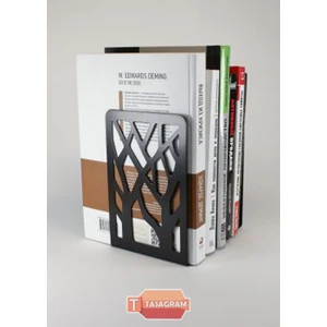 Ağaç Desenli Metal Kitap Desteği - Kitap Tutucu - Ev ve Ofis Dekoratif Aksesuar 2'li Set Siyah