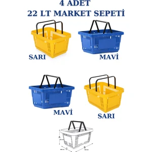 İstanbul Manken 4 Adet 22 Litre Market Sepeti, Alışveriş Sepeti, Saplı Market Sepeti