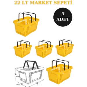 İstanbul Manken 5 Adet 22 Litre Market Sepeti, Alışveriş Sepeti, Saplı Market Sepeti