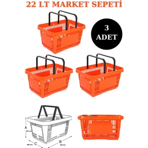 İstanbul Manken 3 Adet 22 Litre Market Sepeti, Alışveriş Sepeti, Saplı Market Sepeti