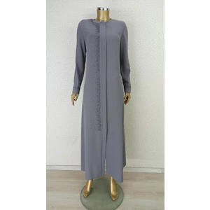 Sar Moda Önü ve Kol Ucu Taşlı Sıfır Yaka Serpme Taşlı Özel Gün Sıfır Yaka Tam Boy Ferace Qys 4062 #23-01#