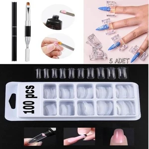 Poly Jel Uygulama Fırçası + 5 Adet Mandal + 100 Adet Poly Jel Takma Tırnak Set