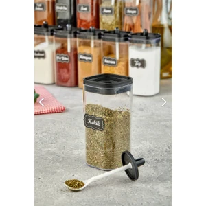 Fbz Home 12'li Kapağı Kendinden Kaşıklı ve Etiketli Mika Baharatlık Seti 300 ml Akrilik Baharat Takımı
