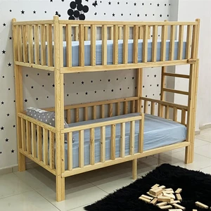 Montessori Yatak Doğal Çam Karyola Merdivenli Ranza