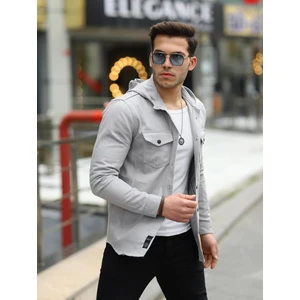 Gri Renk Kapüşonlu Kot Ceket