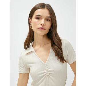 Crop Polo Tişört Çizgili Drape Detaylı