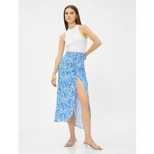 Midi Etek Çiçekli Yırtmaçlı Ecovero® Viscose