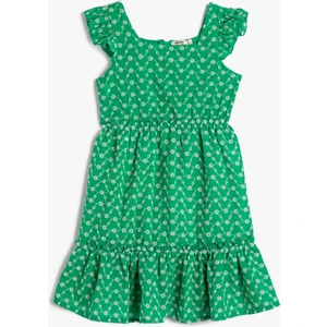 Midi Elbise Fırfırlı Kolsuz Kare Yaka