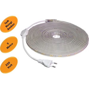 Hortum Şerit LED 220 Volt  Su Geçirmez Fiş Dahil Metrede 68 LED 5730 Amber 5 Metre