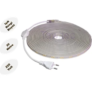Hortum Şerit LED 220 Volt  Su Geçirmez Fiş Dahil Metrede 68 LED 5730 Beyaz 20 Metre