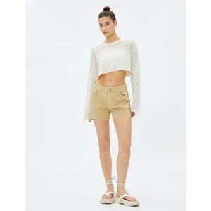 Mini Şort Normal Bel Cep Detaylı Yırtık Paça Pamuklu