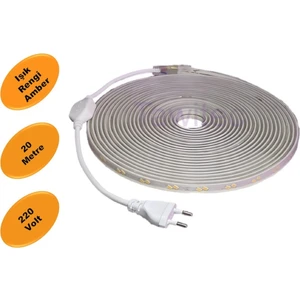 Hortum Şerit LED 220 Volt  Su Geçirmez Fiş Dahil Metrede 68 LED 5730 Amber 20 Metre