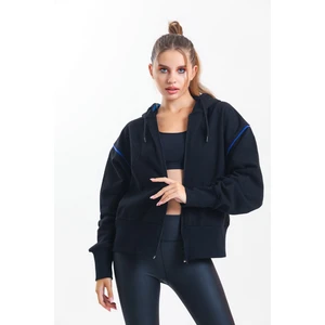 Siyah Kapüşonlu Fermuarlı Oversize Hırka