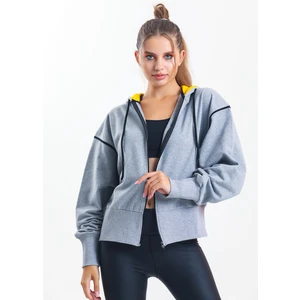 Gri Melanj Kapüşonlu Fermuarlı Oversize Hırka