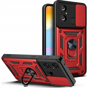 Xiaomi Redmi 12C Kılıf Yüzüklü Sürgülü Kamera Korumalı Pars + Ekran Koruyucu