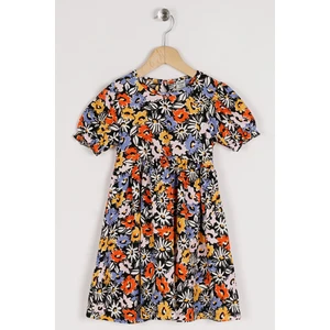 Kız Çocuk Oranj Renkli Çiçek Desenli Elbise