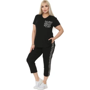 Butik Siyah Kareli Cep Büyük Beden Kadın Kapri Takımı