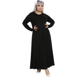 Butik Desensiz Kollu Kadın Uzun Siyah Tesettür Elbise