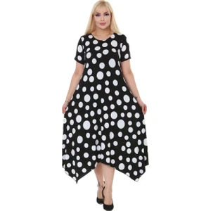 Butik Büyük Puanlı Asimetrik Kısa Kollu Uzun Elbise