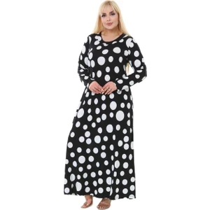 Butik Büyük Puantiye Detaylı Kadın Uzun Tesettür Elbise